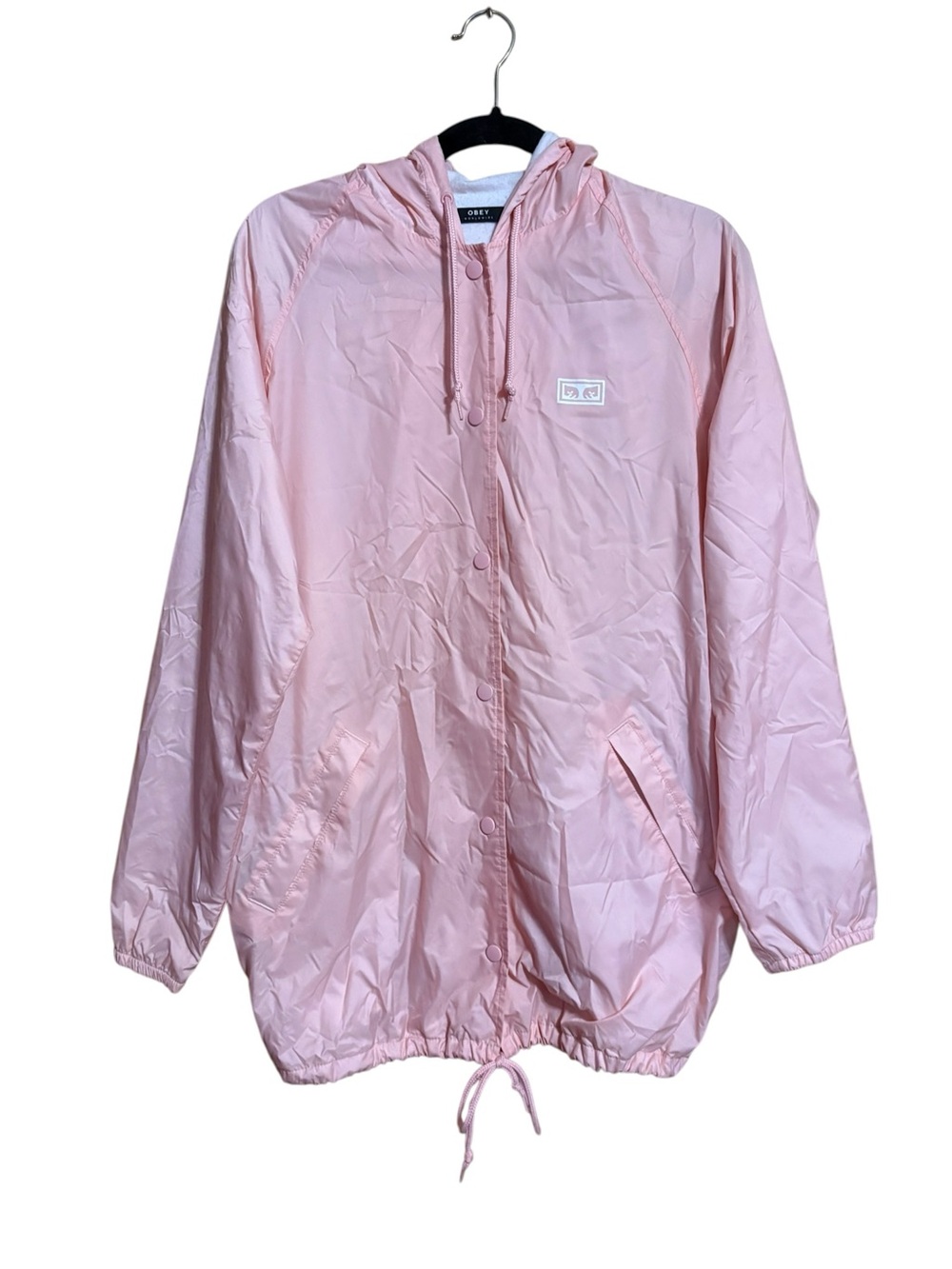 OBEY Pink Spellout Lightweight Hooded Casual Lined Windbreaker Jacket Size Large